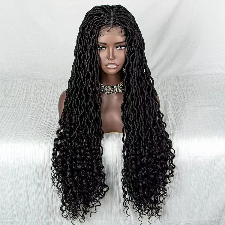 Wholesale African Knotless Big Box Braiding Hair Wigs Glueless Synthetic Hair Vendors Lace Front Braided Wigs For Black Women