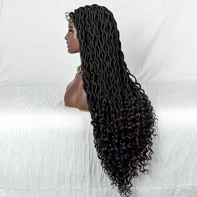 Wholesale African Knotless Big Box Braiding Hair Wigs Glueless Synthetic Hair Vendors Lace Front Braided Wigs For Black Women