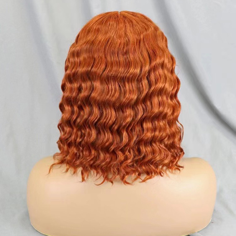 Cheap Wholesale 13x1x4 T Part Lace Glueless Wig Virgin Brazilian Deep Wave Curly Ginger Orange Color 350 Lace Front Bob Wigs