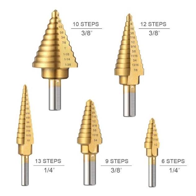 6PCS High Speed Steel Classic Titanium Step Drill Bit Set For Drilling Metal