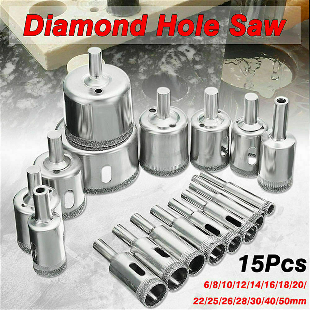 Glass Drill Bit Set Diamond Core Hole Saw Cutting Tools Coring Tile Porcelain