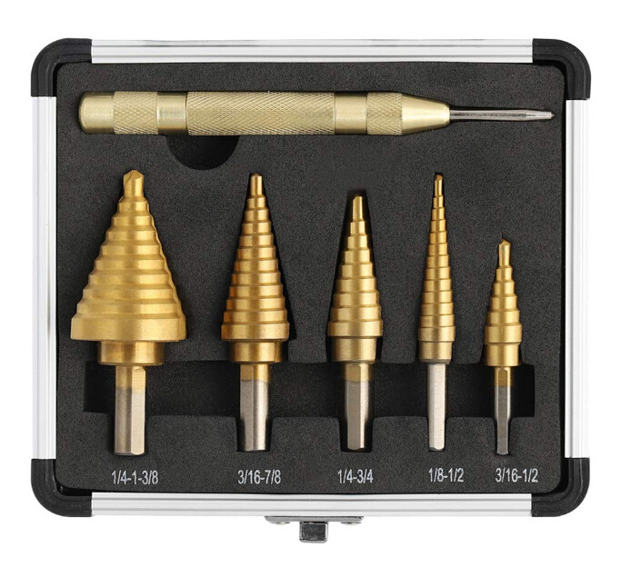 6PCS High Speed Steel Classic Titanium Step Drill Bit Set For Drilling Metal