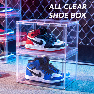 Wholesale Price Transparent Clear Stackable Acrylic Magnetic Plastic Sneaker Sports Shoes Display Organizer Shoe Storage Box