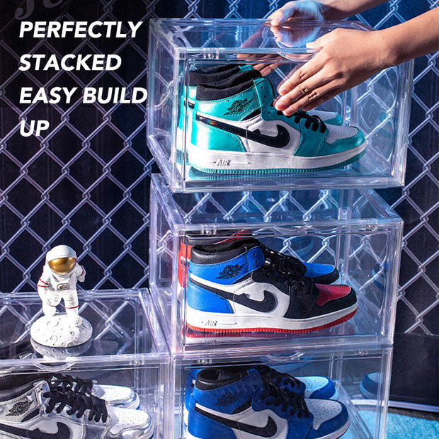 Wholesale Price Transparent Clear Stackable Acrylic Magnetic Plastic Sneaker Sports Shoes Display Organizer Shoe Storage Box