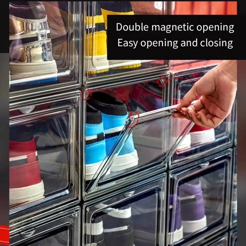 Wholesale Price Transparent Clear Stackable Acrylic Magnetic Plastic Sneaker Sports Shoes Display Organizer Shoe Storage Box