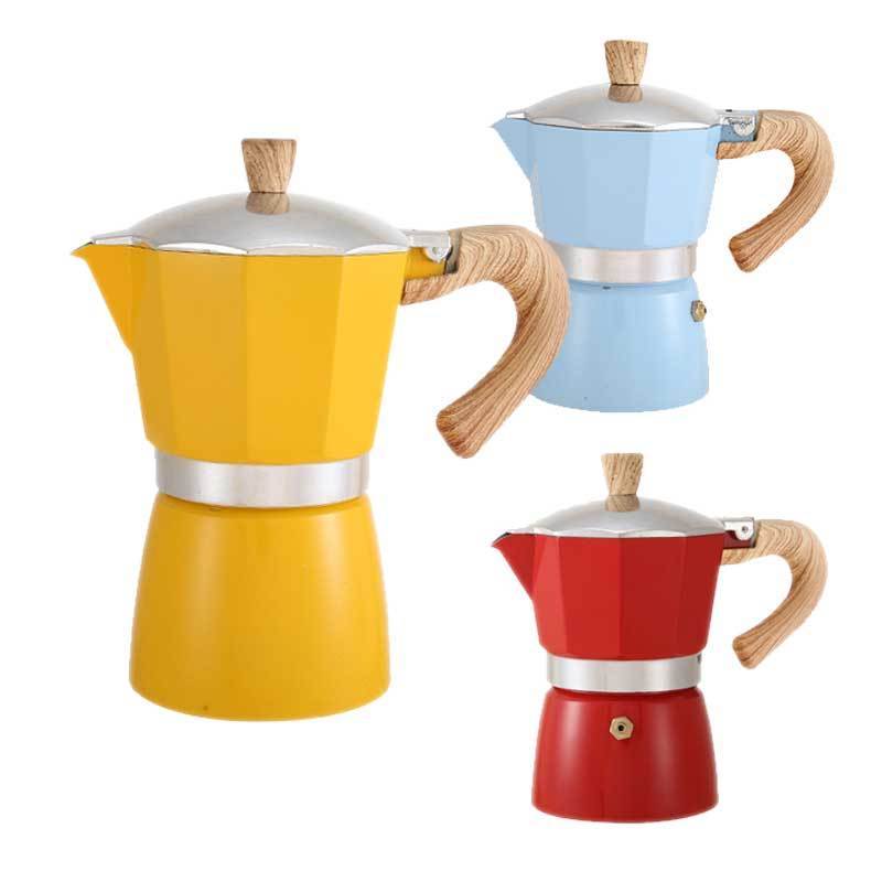 Eco Friendly Stovetop Espresso Moka Pot Espresso Cup Coffee Maker with Wooden Handel Box Metal Mini Aluminum Popular Europe