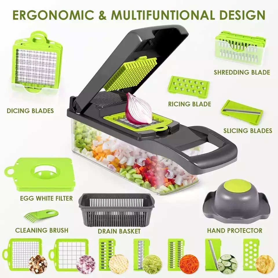 Manual Mandoline Fruit Vegetable Cutter Onion Dicer Veggie Slicer Vegetable Chopper Hot Selling Kitchen Multi 14 in 1 10 Pcs