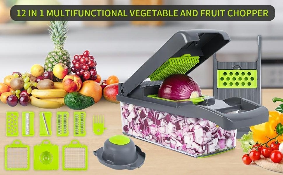 Kitchen Multifunctional manual Onion fruit vegetable cutter Potatoes Peeler 12 In 1 Vegetable veggie Chopper