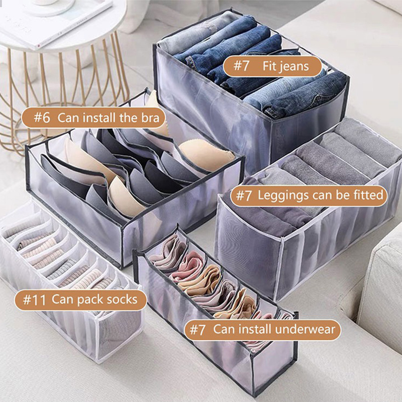 2023 New Product nylon clothes drawer storage bag divider closet organizer foldable mesh underwear bra socks storage box