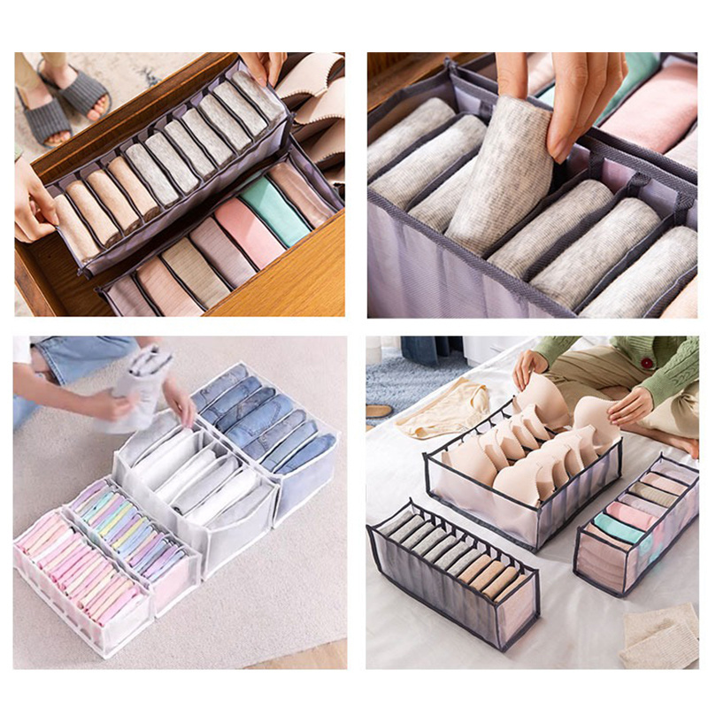 2023 New Product nylon clothes drawer storage bag divider closet organizer foldable mesh underwear bra socks storage box