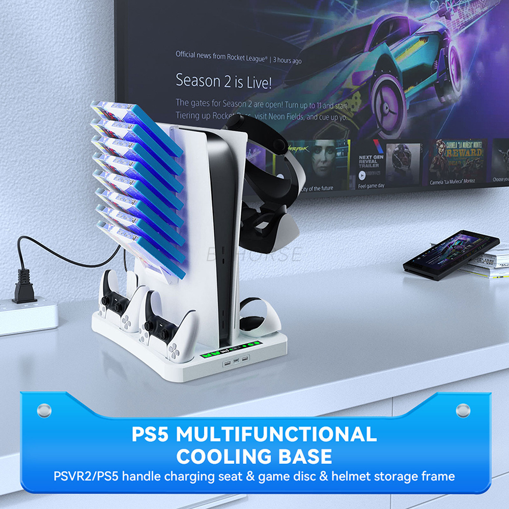 Handle Multi-function Cooling Base For PS VR2/PS5 Charger Dock Station Stand VR Helmet Storage Holder For Playstation VR 2/PS5