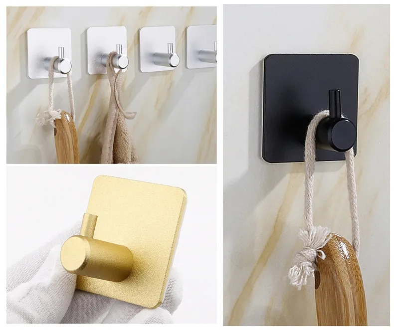 Self Adhesive Robe Wall Hook Mount Robe Towel Hooks Clothes Robe Hanger No Screw Adhesive Aluminum Wall Coat Rack Key Holder