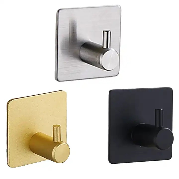 Self Adhesive Robe Wall Hook Mount Robe Towel Hooks Clothes Robe Hanger No Screw Adhesive Aluminum Wall Coat Rack Key Holder