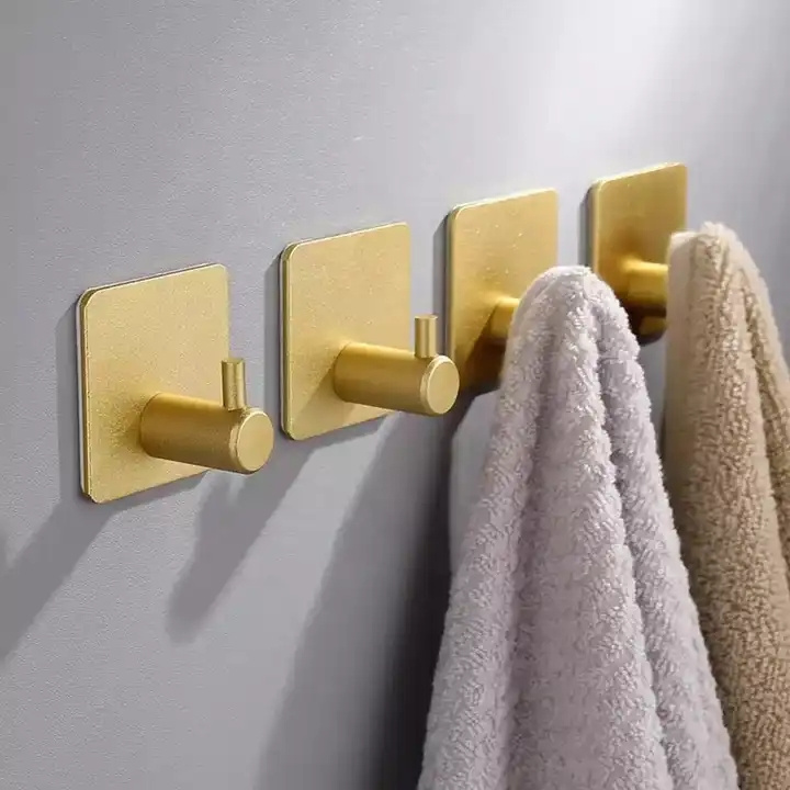 Self Adhesive Robe Wall Hook Mount Robe Towel Hooks Clothes Robe Hanger No Screw Adhesive Aluminum Wall Coat Rack Key Holder