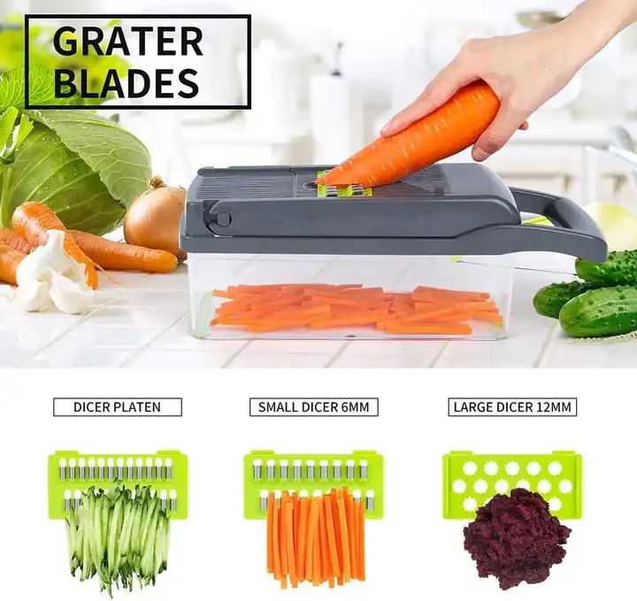 Kitchen multi 15 In 1 manual mandoline Vegetable Cutter Slicer Fruit Peeler Grater Kitchen onion dicer Basket Vegetable chopper