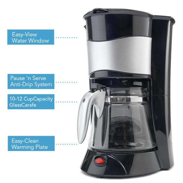 Big Capacity Commercial Fancy Electric Coffee Machine 12 Cups Anti Drip Filter Kettle Coffee maker With glass jug