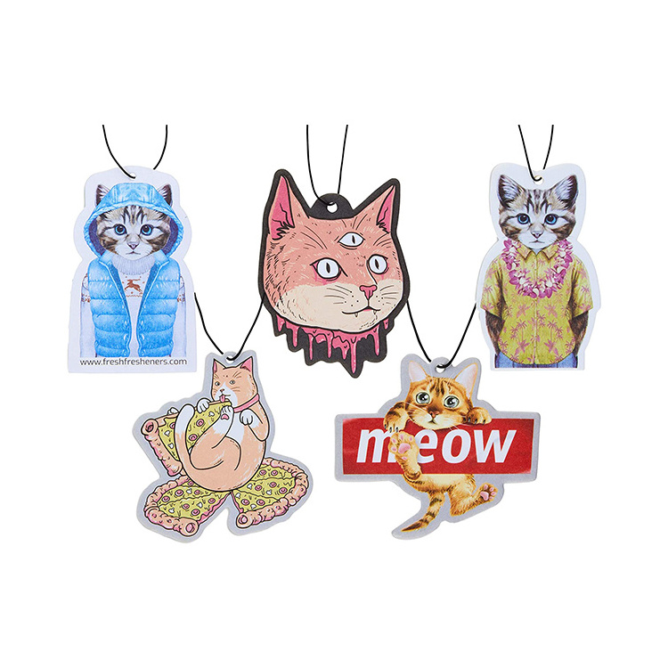 Car accessories custom car deodorant long lasting scents cat design paper car air freshener packaging