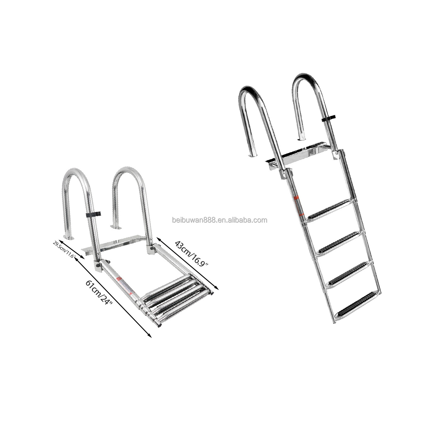 Beibu Gulf Marine Hardware Boat Stainless Steel Telescoping 4 Step Ladder Pool Inboard Dock Swimming Ladder