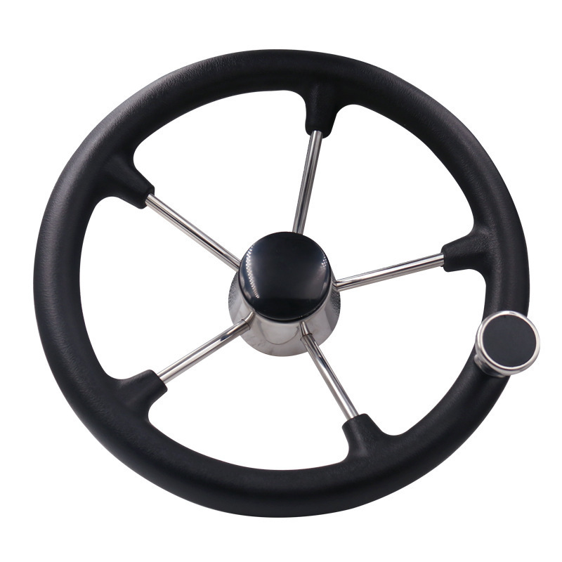 Hot Selling Black Foamed Destroyer Steering Wheel 5 Spoke Stainless Steel Sailboat Hardware Boat Steering Wheel