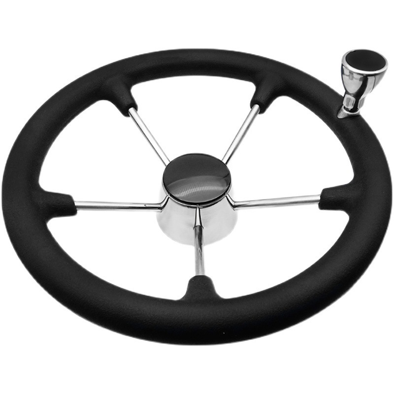 Hot Selling Black Foamed Destroyer Steering Wheel 5 Spoke Stainless Steel Sailboat Hardware Boat Steering Wheel