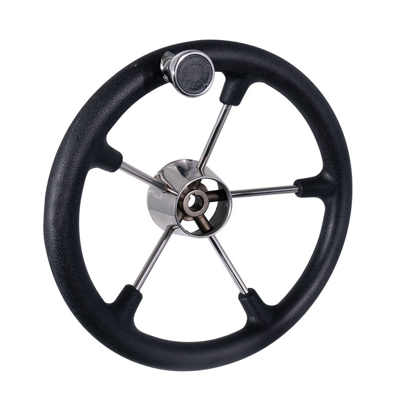 Hot Selling Black Foamed Destroyer Steering Wheel 5 Spoke Stainless Steel Sailboat Hardware Boat Steering Wheel