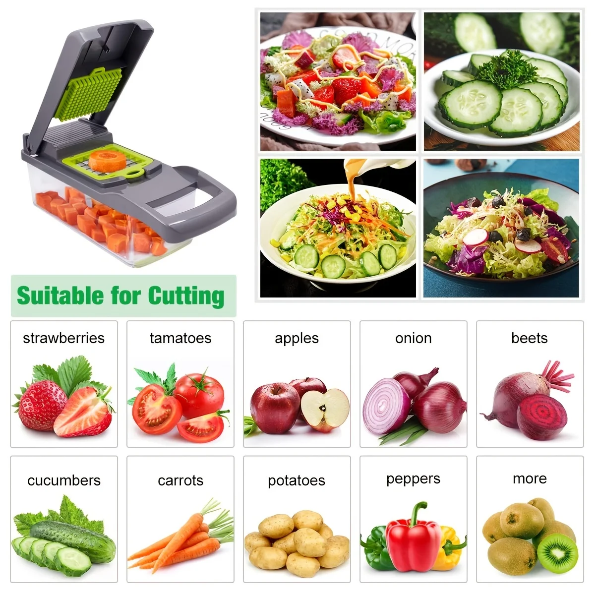 Multifunctional 14/16 in 1 Vegetable Chopper Onion Chopper Handle Food Grate Food Chopper Kitchen Vegetable Slicer Dicer Cut