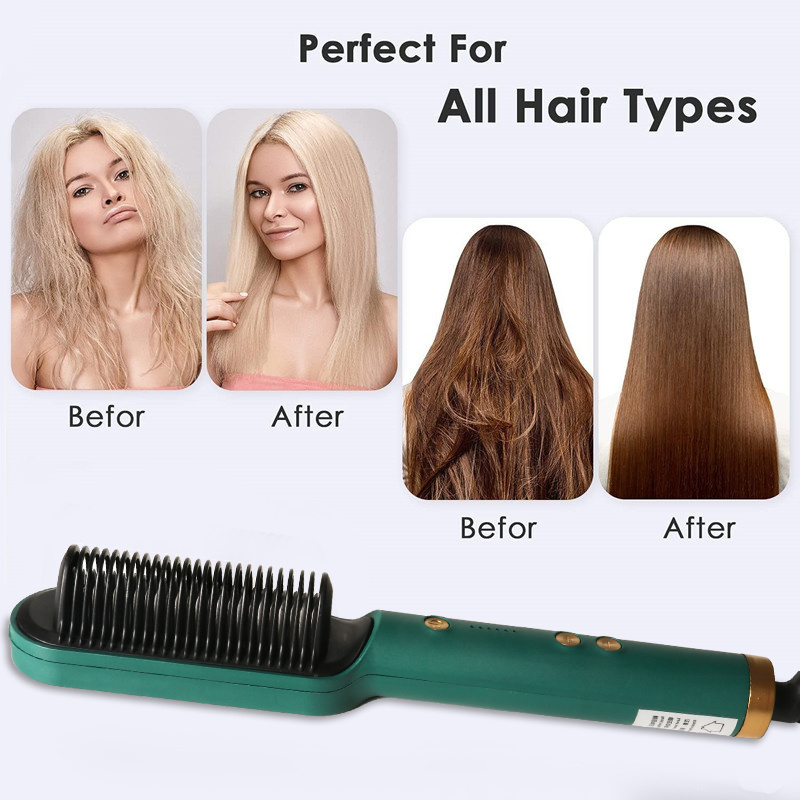 OEM factory Unisex hair styling PTC heat straightening brush Portable Straightener long and short Hair straightener brush