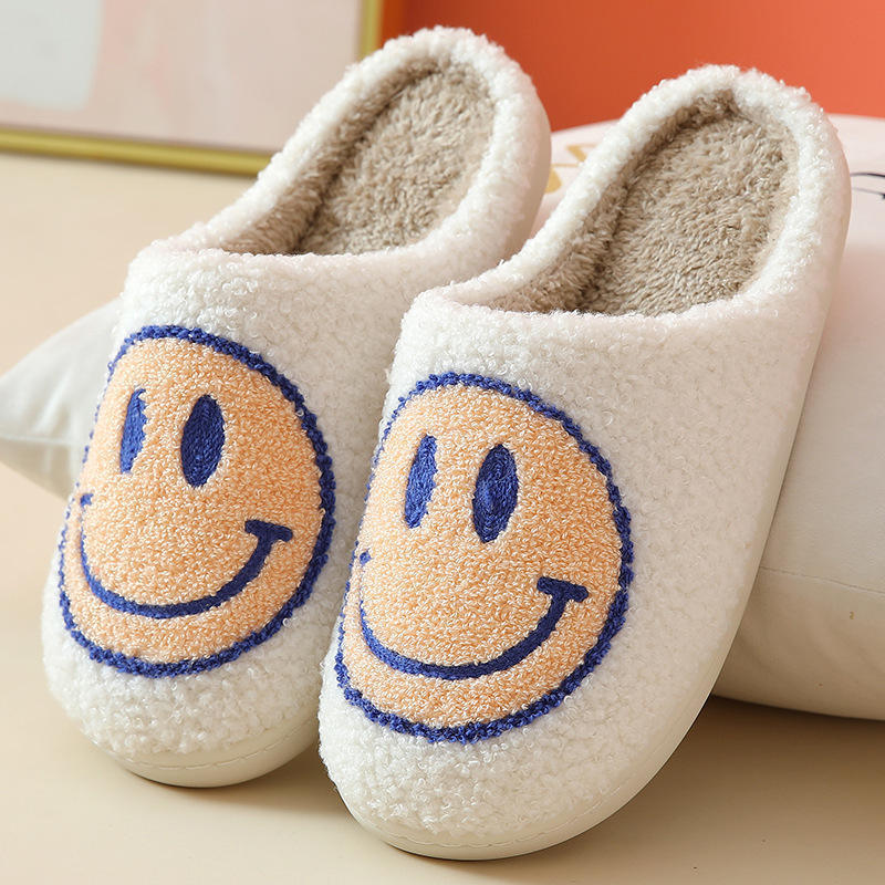 Smiley Women's Fur Slippers Cute Big Smile Floor Mules Short Plush Fleece Female Flat Shoes Ladies Indoor Fluffy Slippers