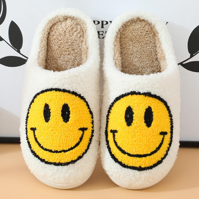 Smiley Women's Fur Slippers Cute Big Smile Floor Mules Short Plush Fleece Female Flat Shoes Ladies Indoor Fluffy Slippers