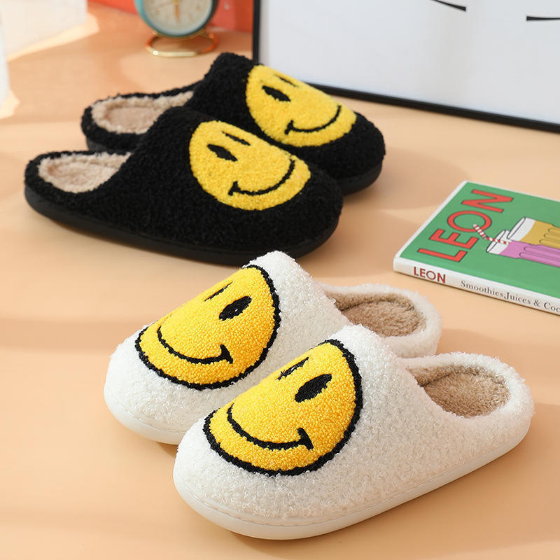 Smiley Women's Fur Slippers Cute Big Smile Floor Mules Short Plush Fleece Female Flat Shoes Ladies Indoor Fluffy Slippers