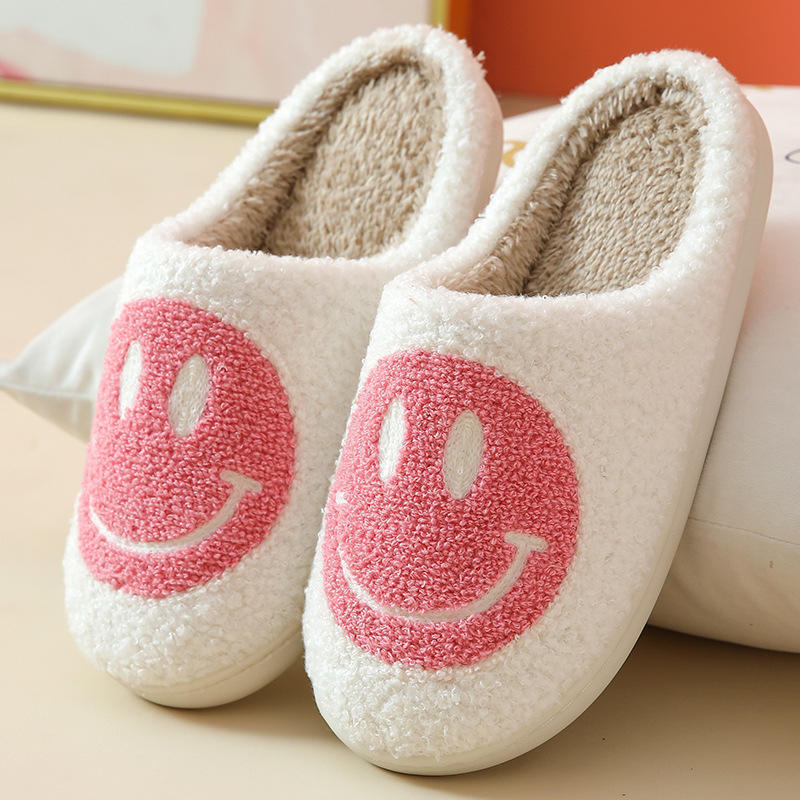 Smiley Women's Fur Slippers Cute Big Smile Floor Mules Short Plush Fleece Female Flat Shoes Ladies Indoor Fluffy Slippers