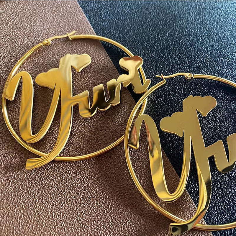 Custom name stainless steel 18k gold plated hoop earrings