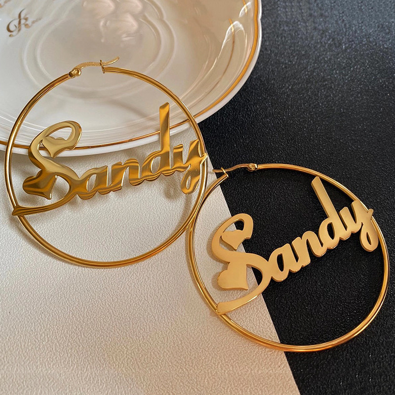 Custom name stainless steel 18k gold plated hoop earrings