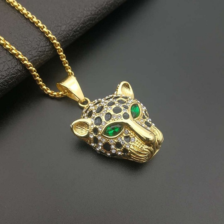 Hiphop 316 stainless steel 18k gold plated Leopard head pendant necklace for men