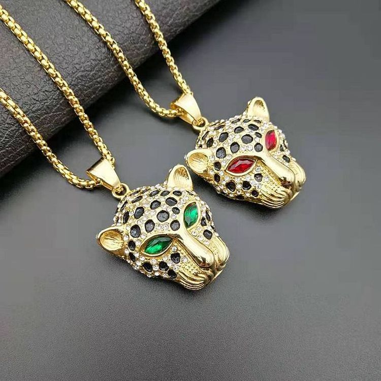 Hiphop 316 stainless steel 18k gold plated Leopard head pendant necklace for men