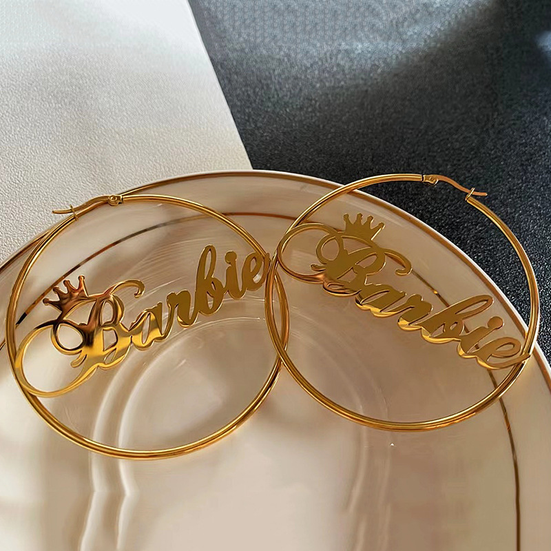 Custom name stainless steel 18k gold plated hoop earrings