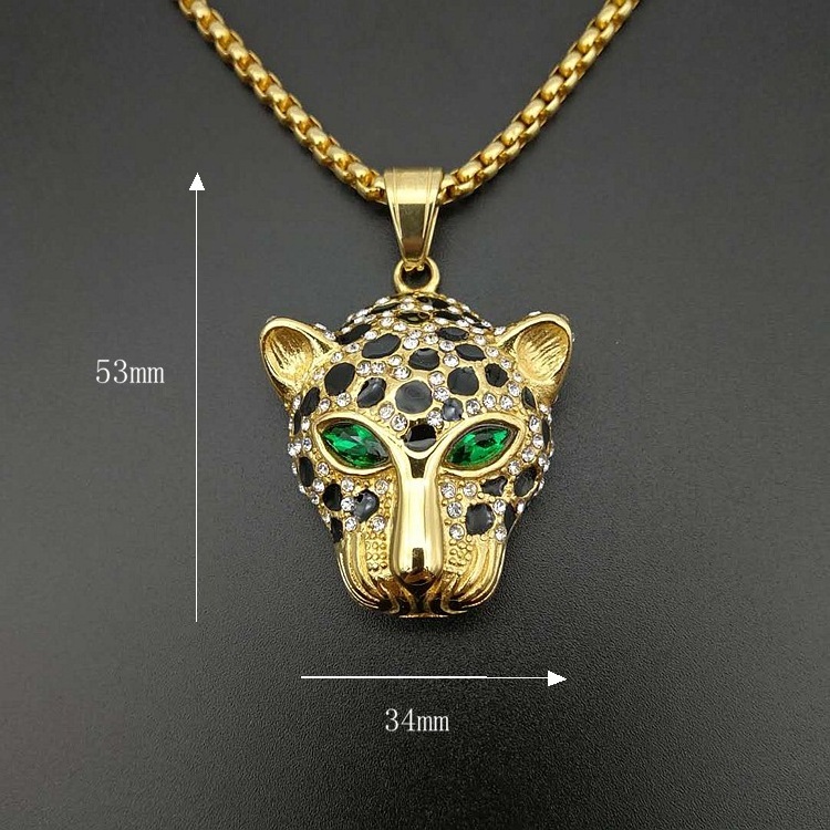 Hiphop 316 stainless steel 18k gold plated Leopard head pendant necklace for men