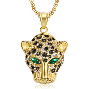 Hiphop 316 stainless steel 18k gold plated Leopard head pendant necklace for men