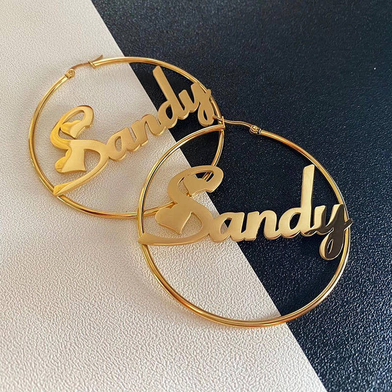 Custom name stainless steel 18k gold plated hoop earrings