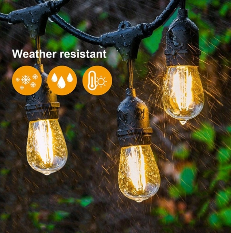 Waterproof Solar Powered Outdoor String Lights Vintage Edison Bulbs Create Bistro Ambience On Patio Commercial Grade