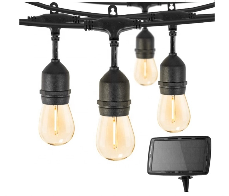 Waterproof Solar Powered Outdoor String Lights Vintage Edison Bulbs Create Bistro Ambience On Patio Commercial Grade