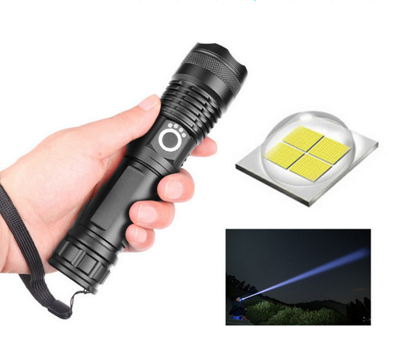 High Lumens Flashlight P70 Tactical Flashlight with Zoomable, 5 Modes Super Bright Waterproof Flashlights