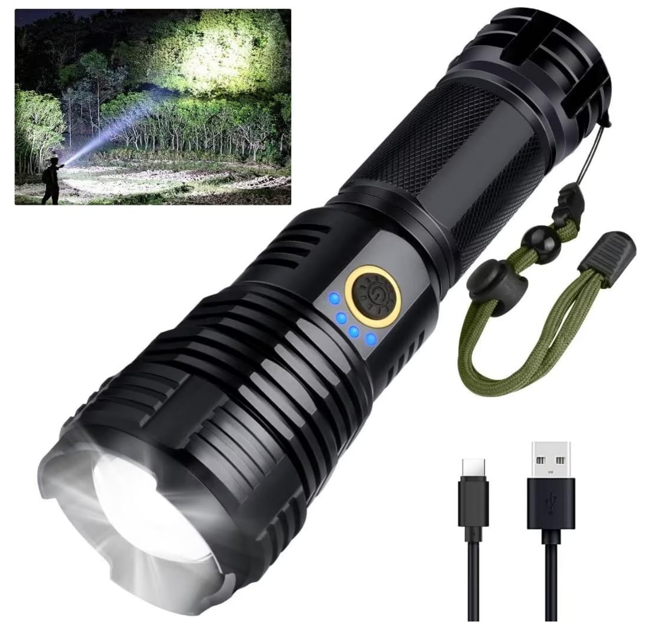 High Lumens Flashlight P70 Tactical Flashlight with Zoomable, 5 Modes Super Bright Waterproof Flashlights