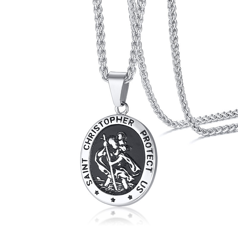 Fashion stainless steel men saint christopher jewelry necklace