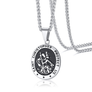 Fashion stainless steel men saint christopher jewelry necklace