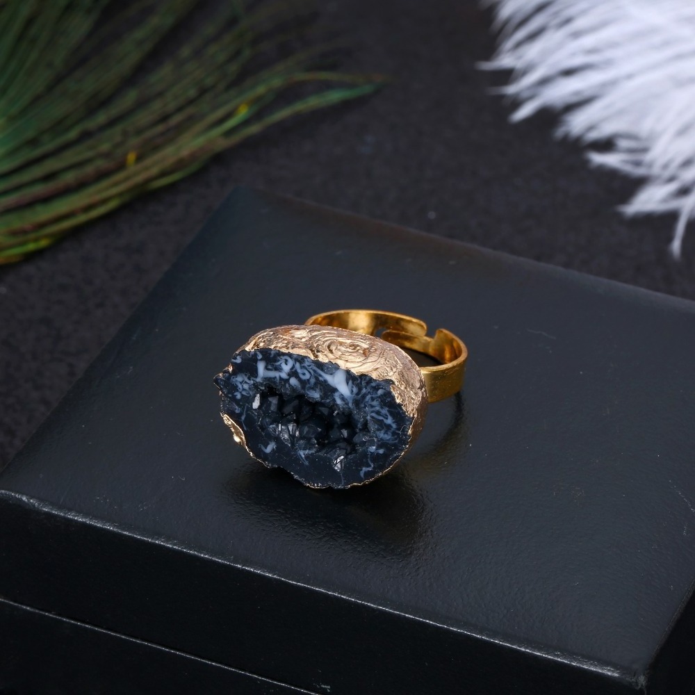 Large quartz crystal geode ring adjustable resin ring