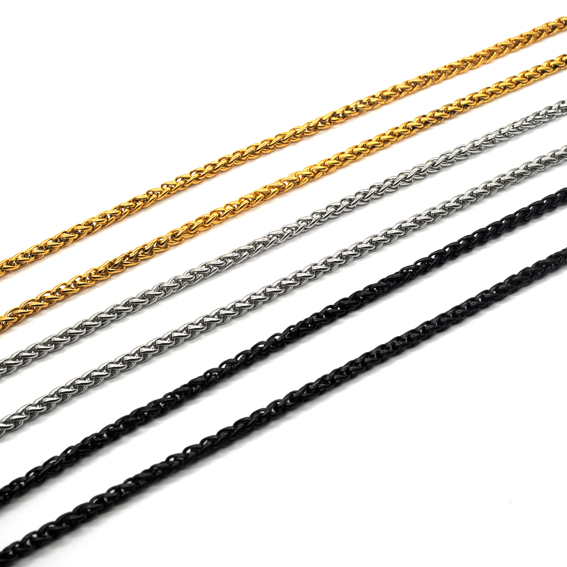 2.5mm-8mm Stainless steel wheat silver chain necklaces for men and women