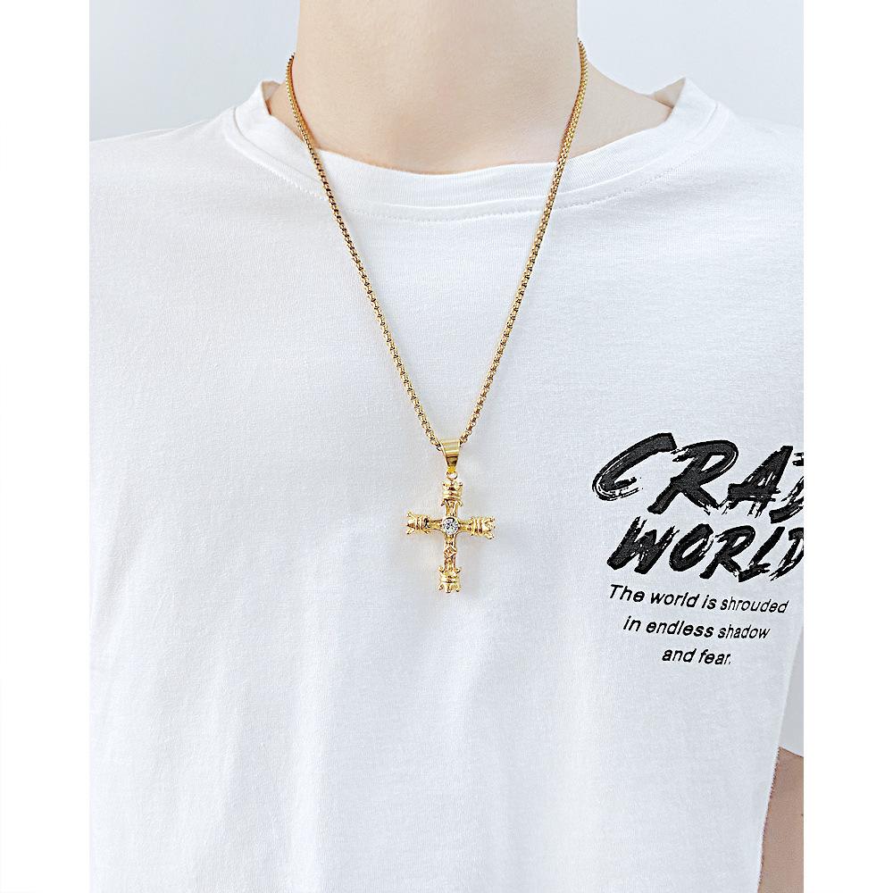 Hip hop jewelry stainless steel cross with crown pendant necklace men