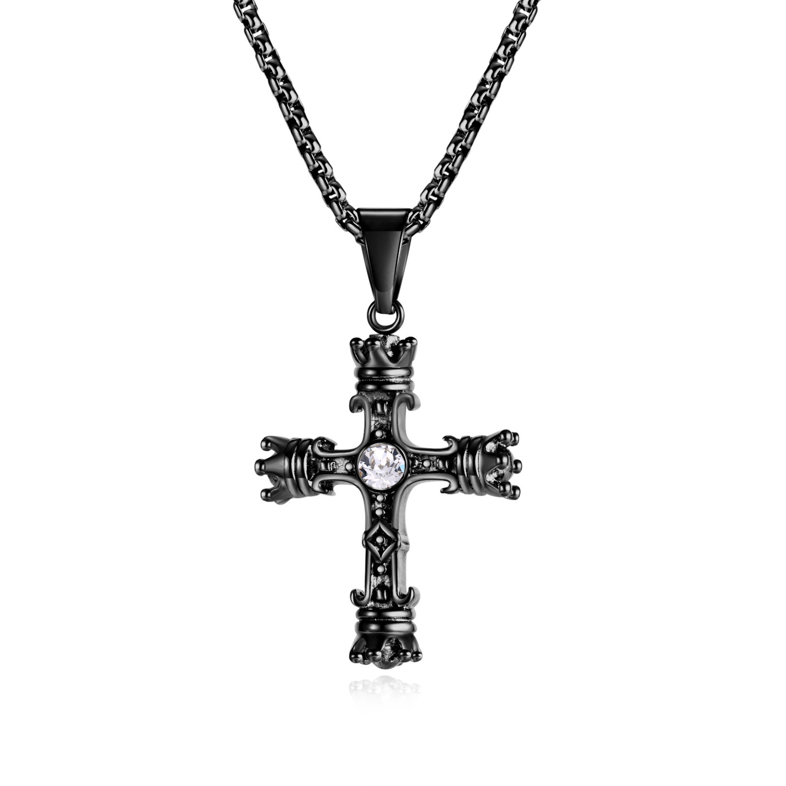 Hip hop jewelry stainless steel cross with crown pendant necklace men