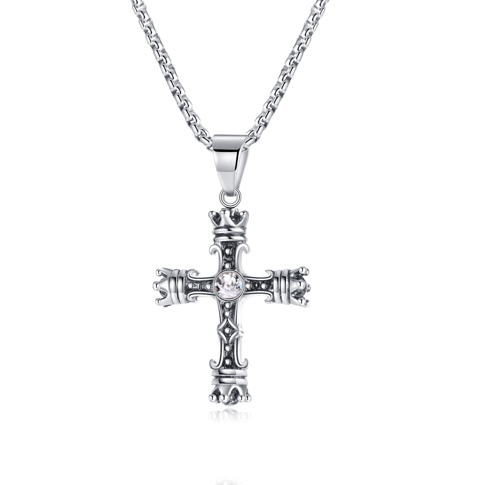 Hip hop jewelry stainless steel cross with crown pendant necklace men